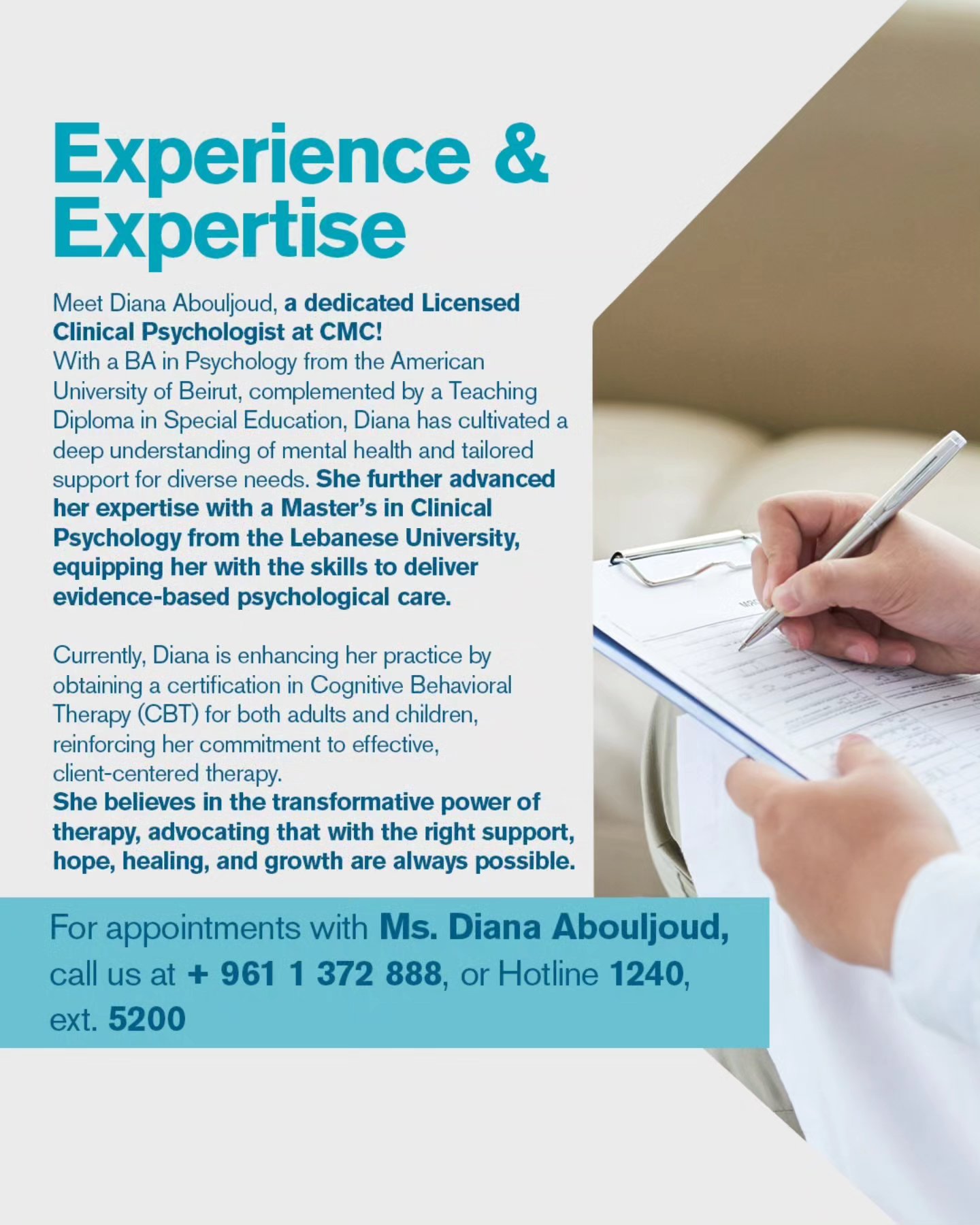 Clinical psychologist specializing in cognitive behavioral therapy (CBT) sitting in a modern therapy office, guiding a client through CBT techniques with notes and diagrams in the background; mental health counseling session focused on thoughts, emotions, and behavior